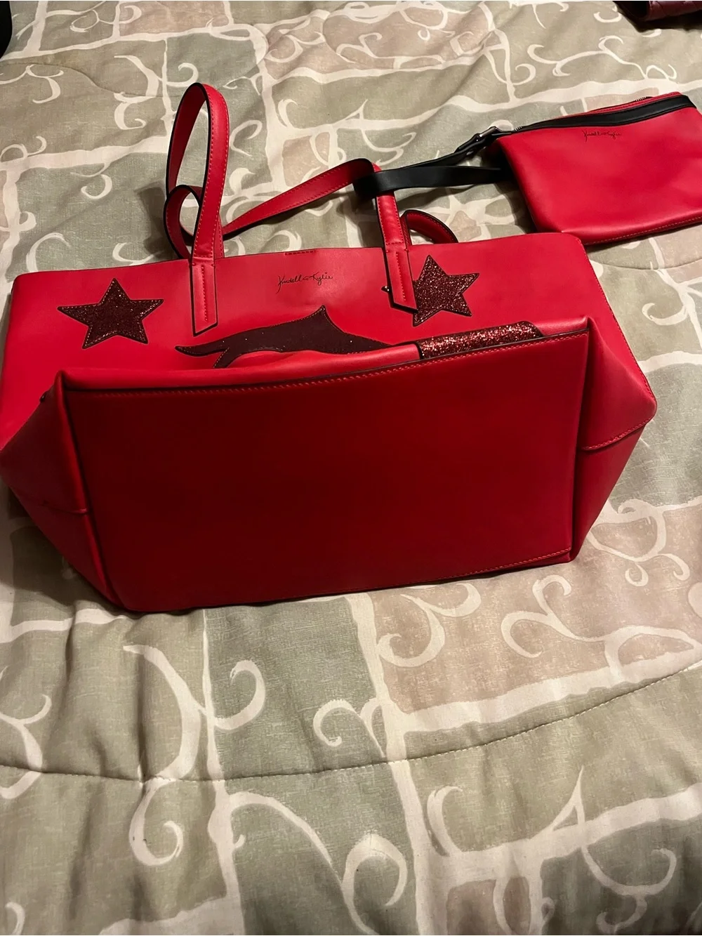 Kendall & Kylie Red Tote with Glitter Star Accents